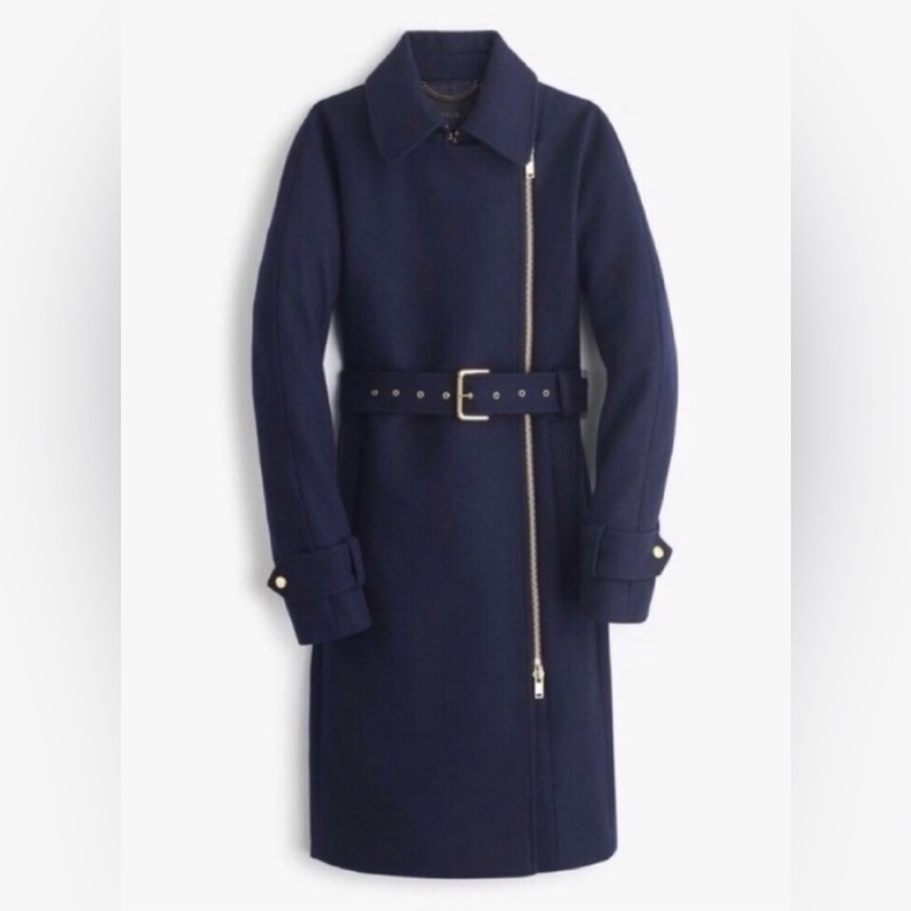 J.Crew - wool zip up belted jacket - navy blue, size 4